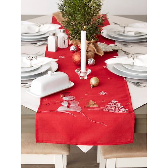 DII® 70" Red Embroidered Snowman Table Runner